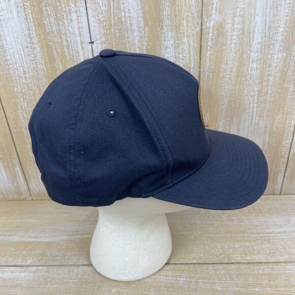 Montauk Brewing Company NY Leather Patch Logo Cap Hat Navy Blue Snapback - Picture 5 of 9